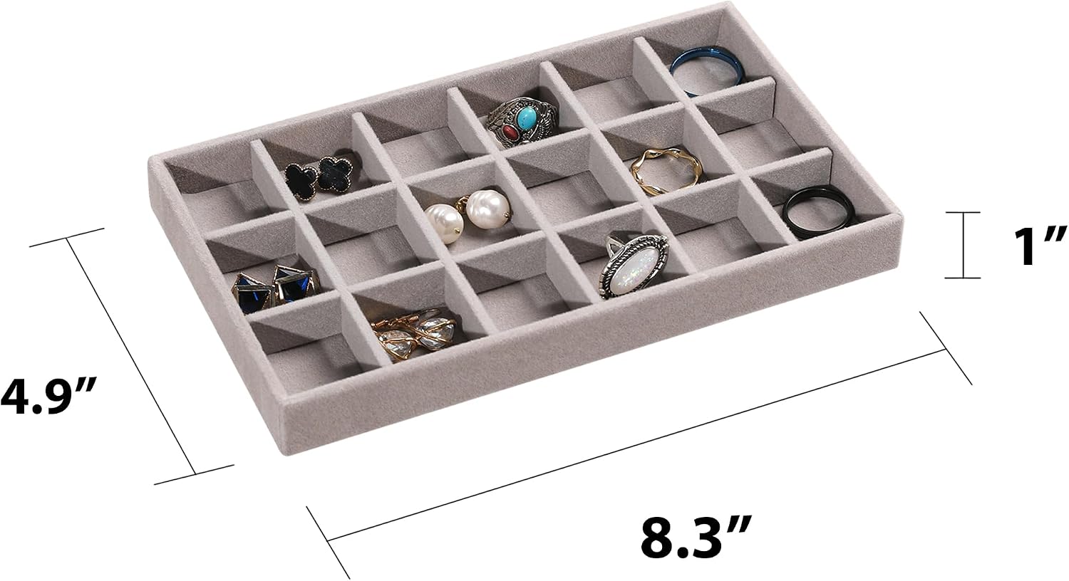 Stackable Velvet Jewelry Tray Set (4-Piece) for Earrings and Rings (Gray) - Image 2