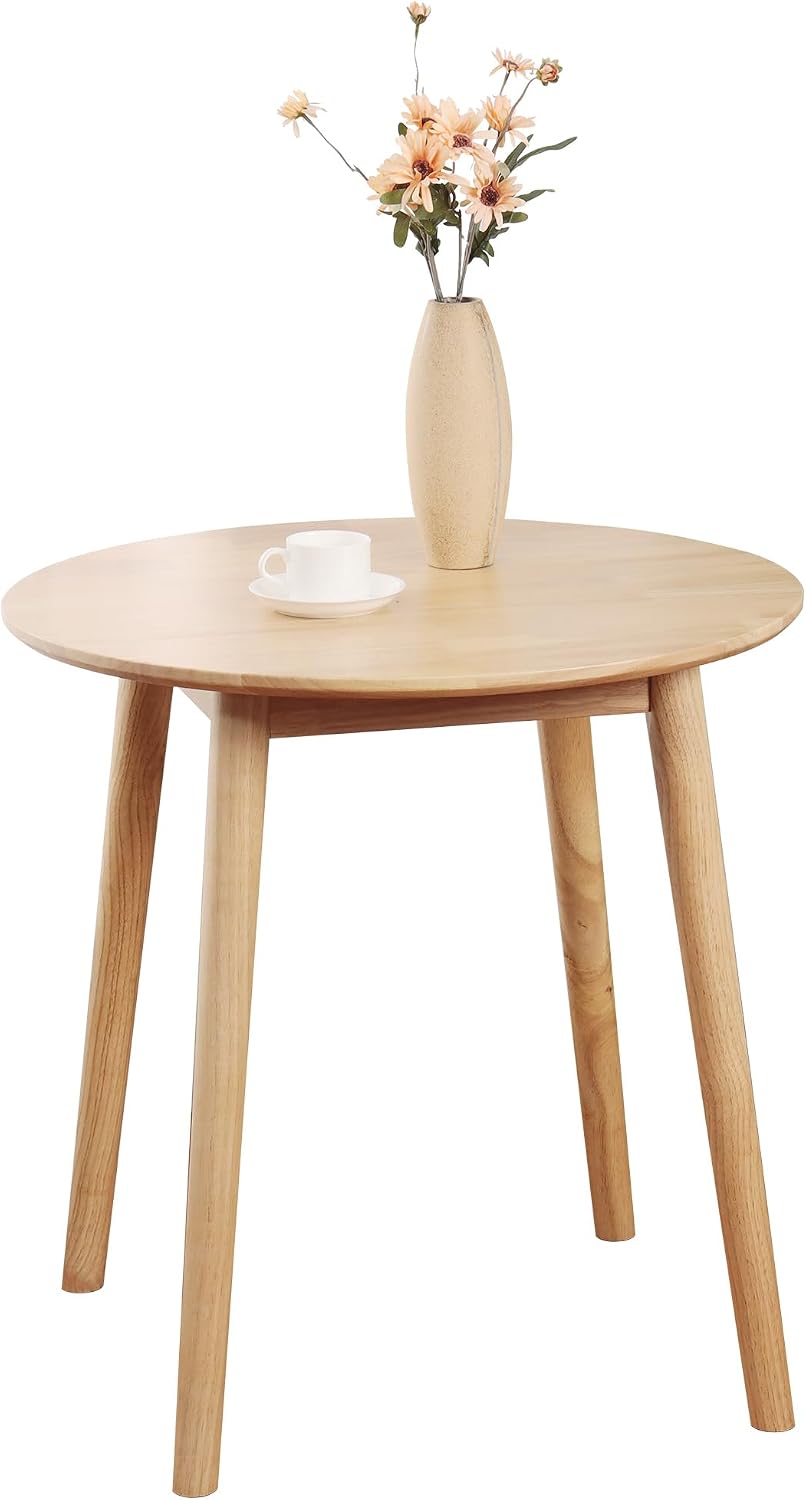 28.3" Small Round Dining Table for 2,Wooden Space-Saving Kitchen Dinner Table Rustic Wood Dining Table Mid Century Modern Kitchen Table