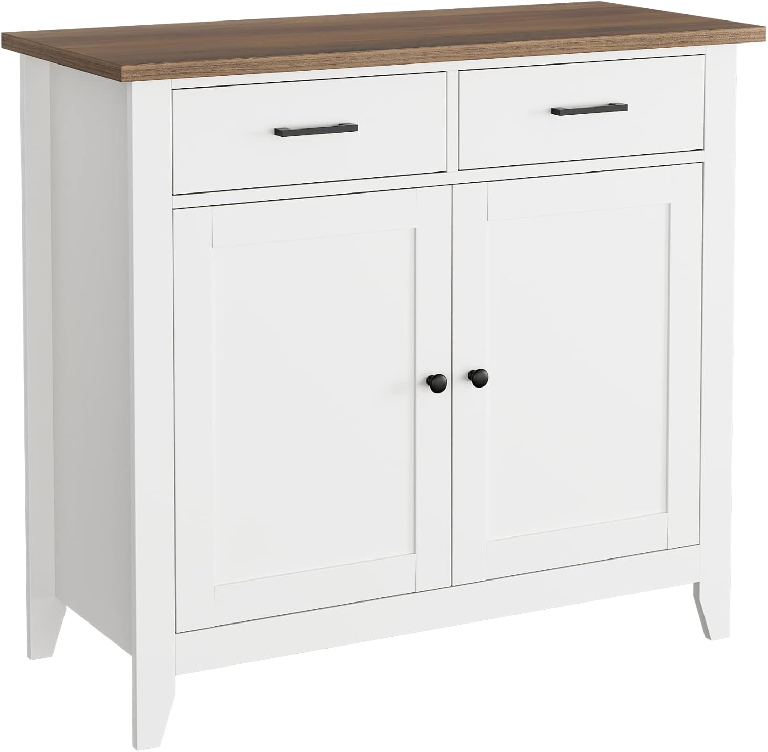 Kitchen Storage Cabinet, Modern Farmhouse Buffet Cabinet with Storage, Coffee Bar with 2 Drawers and 2 Doors, Floor Sideboard Buffet for Living Room, Dining Room, Bathroom, Ivory White