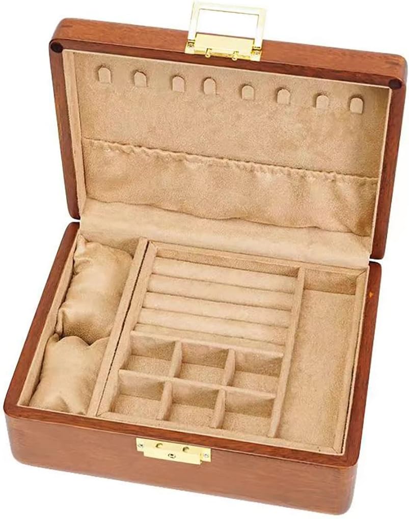 Solid Wood Jewelry Box with Velvet Lining—Vintage Style for Rings, Watches, and Accessories (Dark Brown)