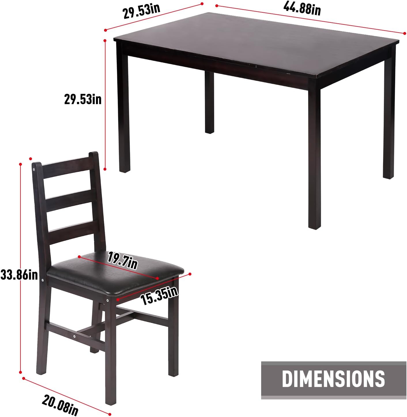 5-Piece Solid Wood Dining Table Set for 4 | Brown | Pine Kitchen Table with Upholstered Chairs | Space-Saving Design | Smooth Easy-to-Clean Surface | for Dining Room, Apartment, Restaurant - Image 7
