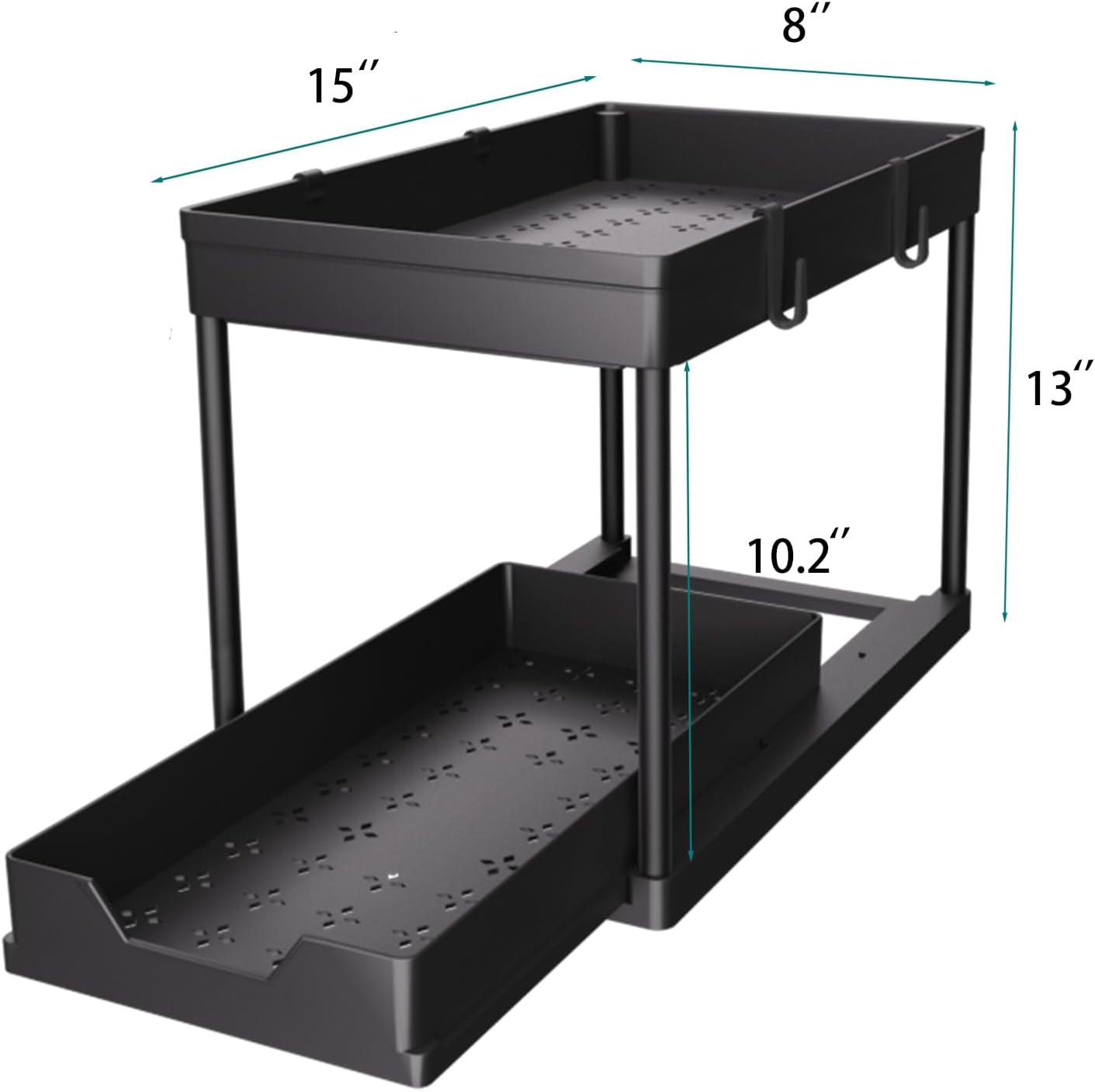Under-Sink Organizer (2-Piece Set) – 2-Tier Pull-Out Cabinet Storage Baskets (Black) - Image 2
