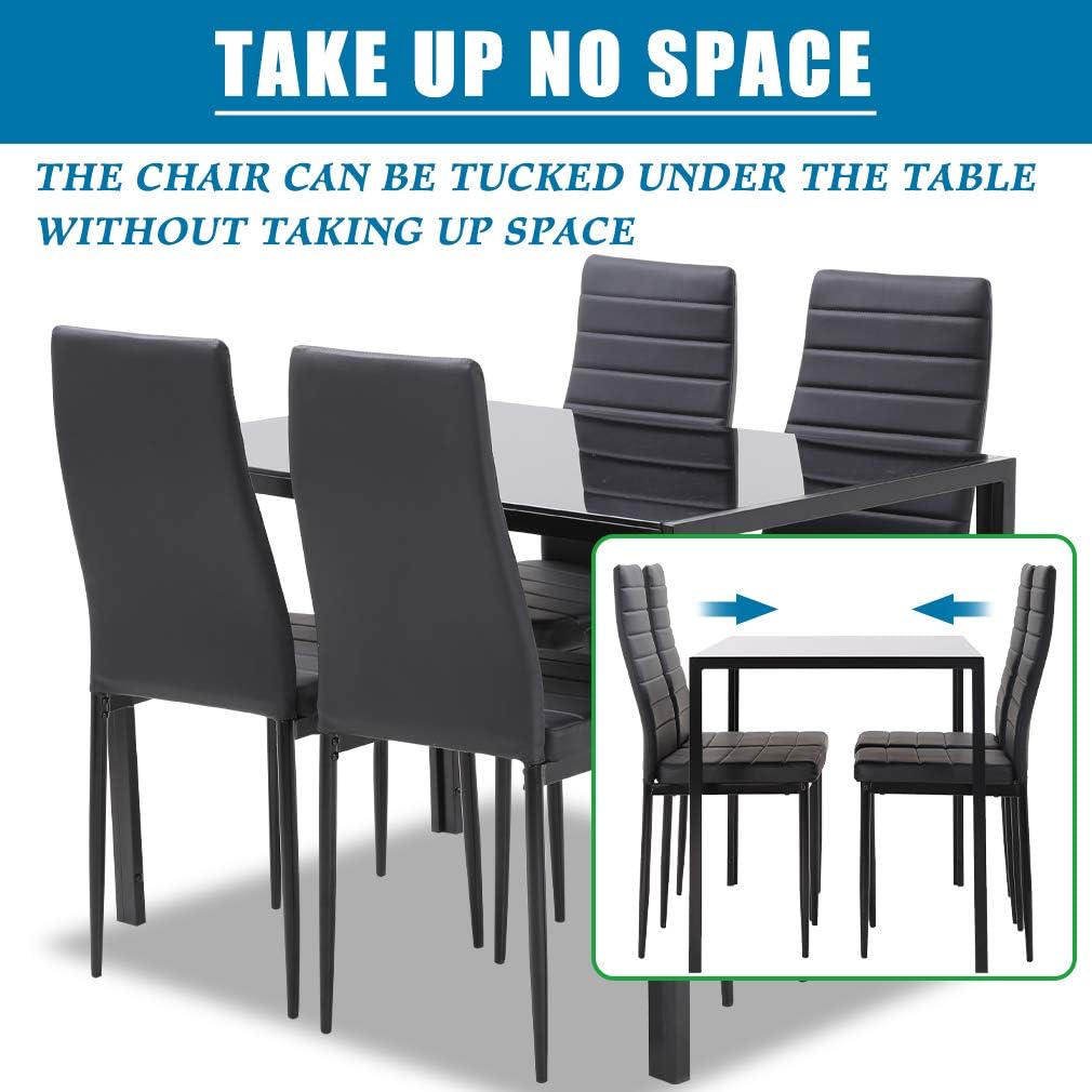5-Piece Dining Table Set | Black | Glass Kitchen Table with 4 Upholstered Chairs and Faux Leather Cushions | Space-Saving and Modern Design | for Dining Room, Easy to Assemble - Image 3
