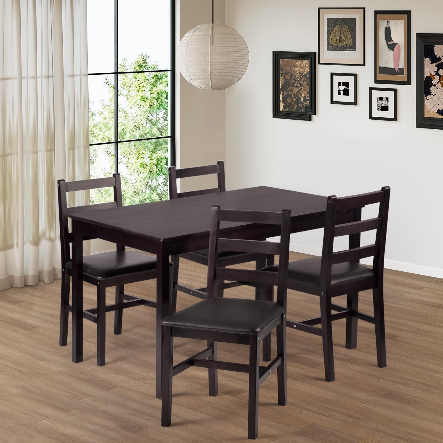 5-Piece Solid Wood Dining Table Set for 4 | Brown | Pine Kitchen Table with Upholstered Chairs | Space-Saving Design | Smooth Easy-to-Clean Surface | for Dining Room, Apartment, Restaurant - Image 2