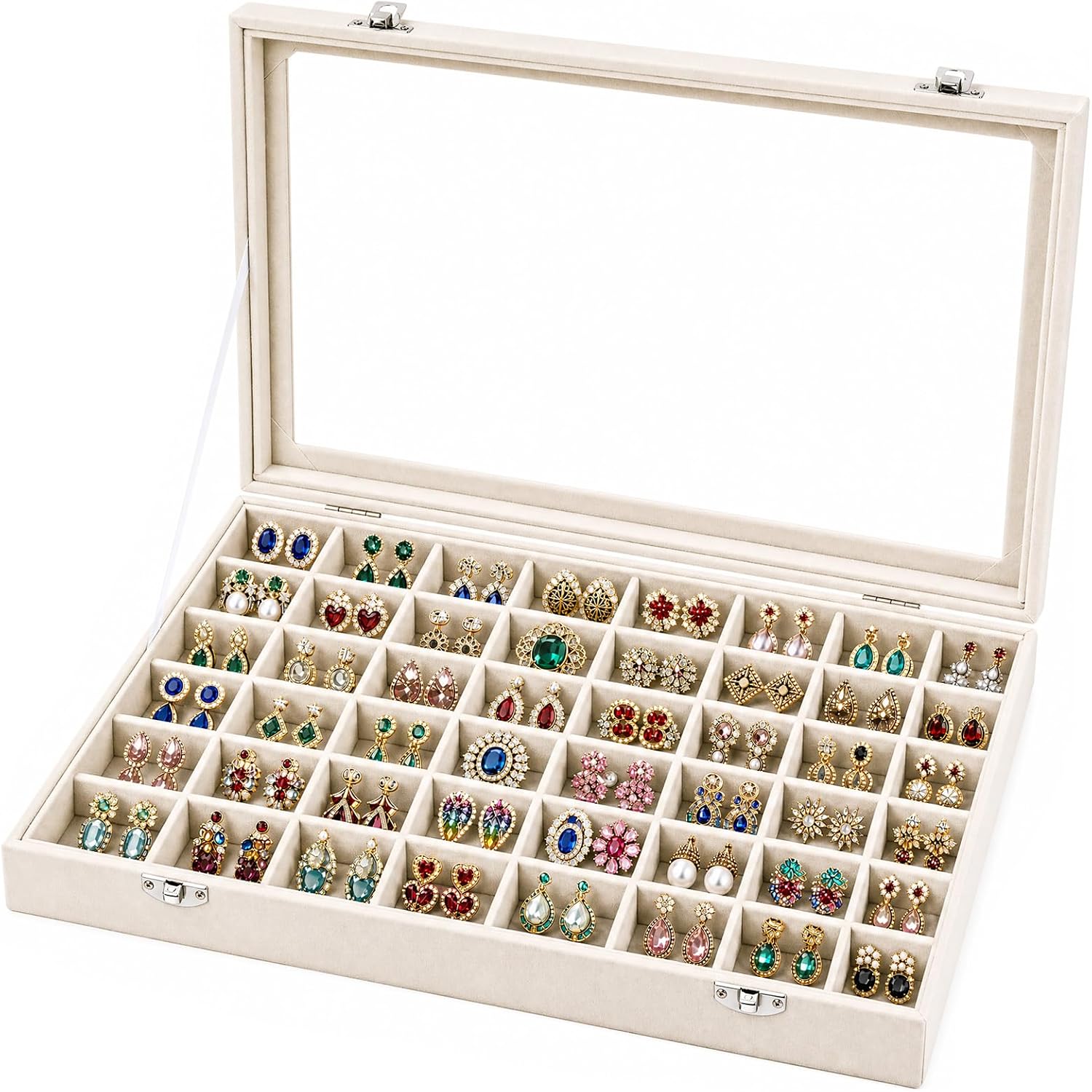 48-Compartment Adjustable Dustproof Jewelry Box for Earrings, Rings, and Necklaces