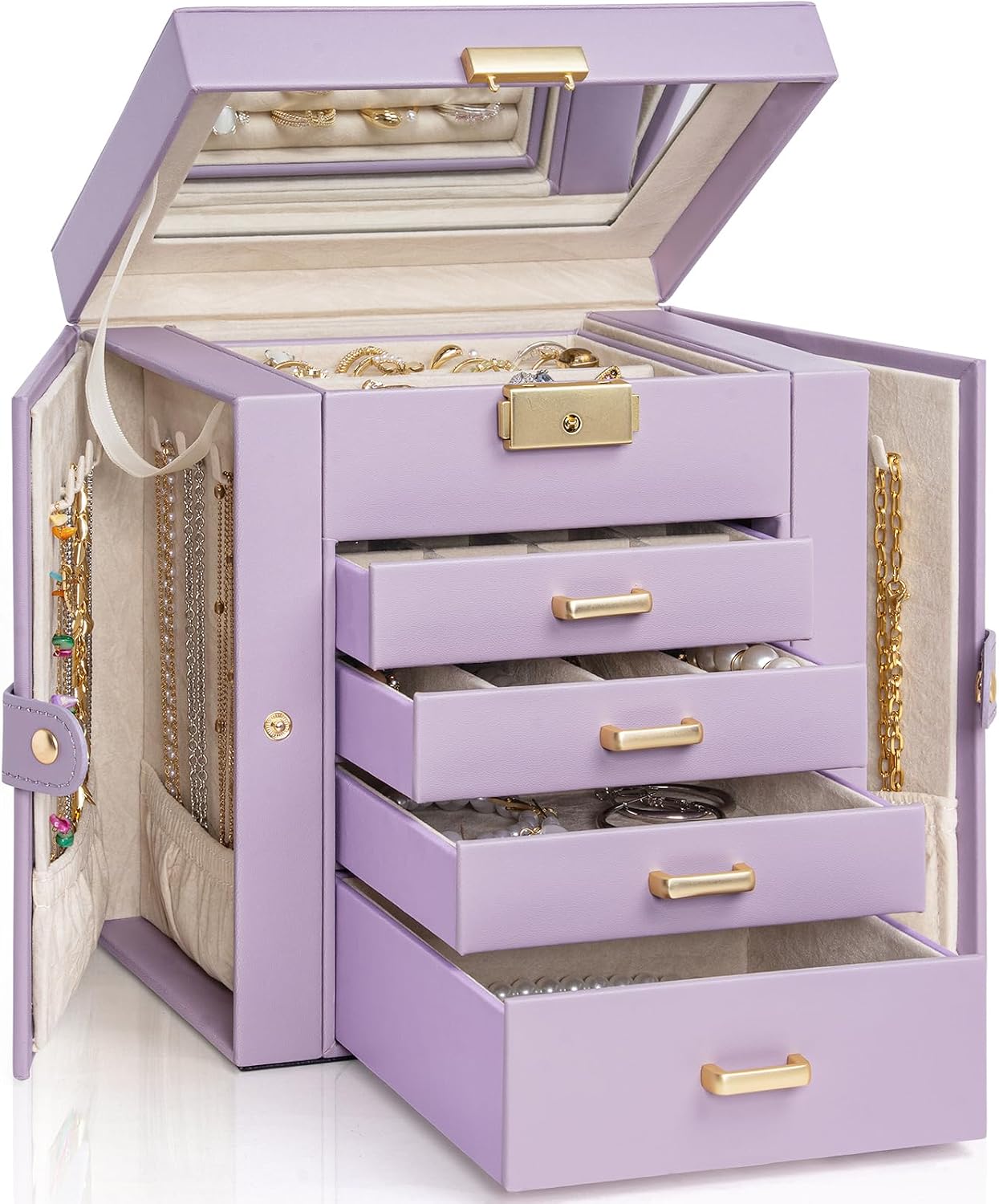 Five-Tier Jewelry Box with Four Drawers for Women’s Necklaces, Bracelets, and Rings