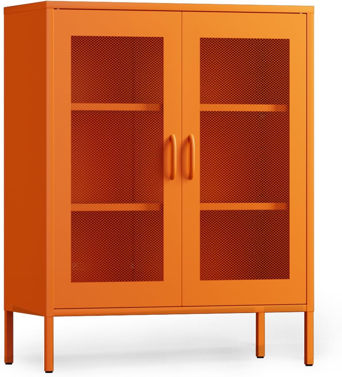 Metal Storage Cabinet, 3 Tiers Metal Cabinet with 2 Mesh Doors and Adjustable Shelves, Orange Cabinet for Bedroom Coffee Bar TV Stand Kitchen Buffet Sideboard, Orange 40''H