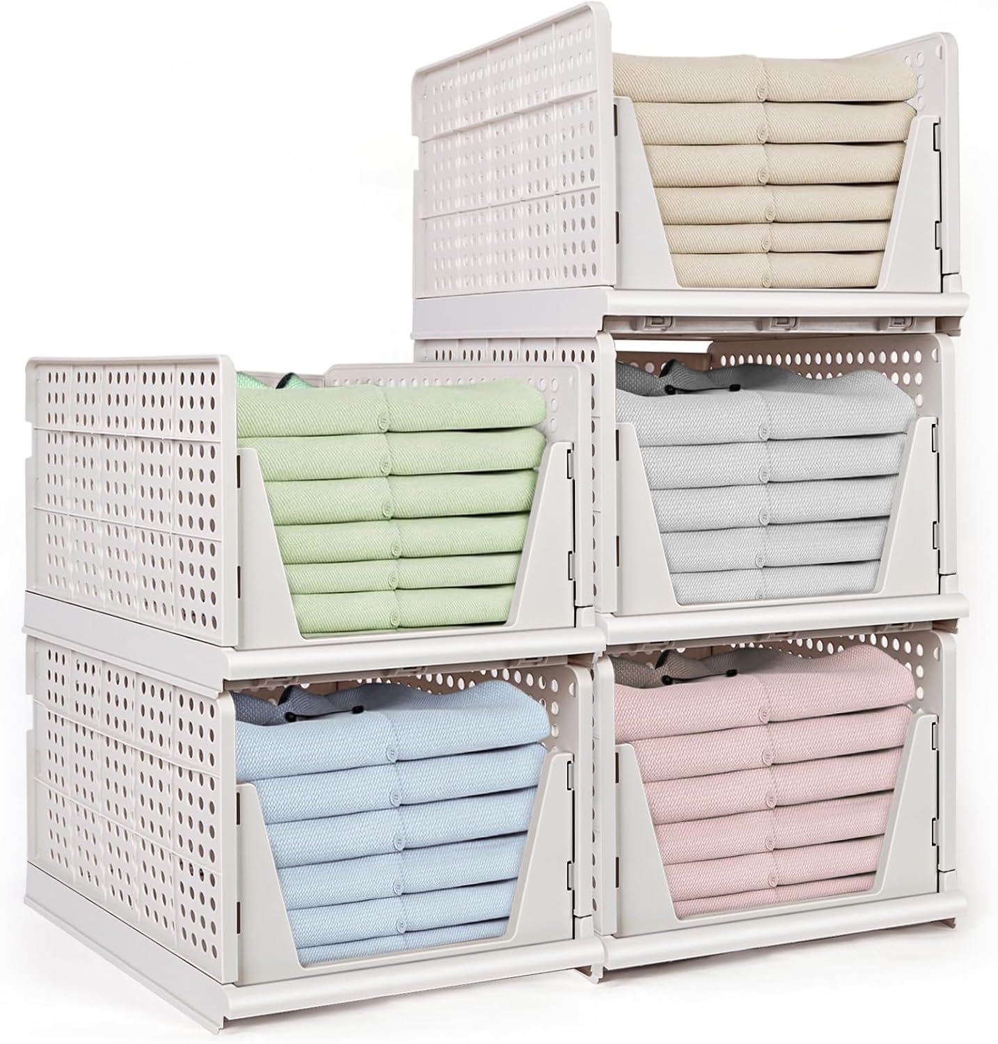 Extra-large plastic storage baskets – 4-piece set for organizing sweaters and clothing in wardrobes