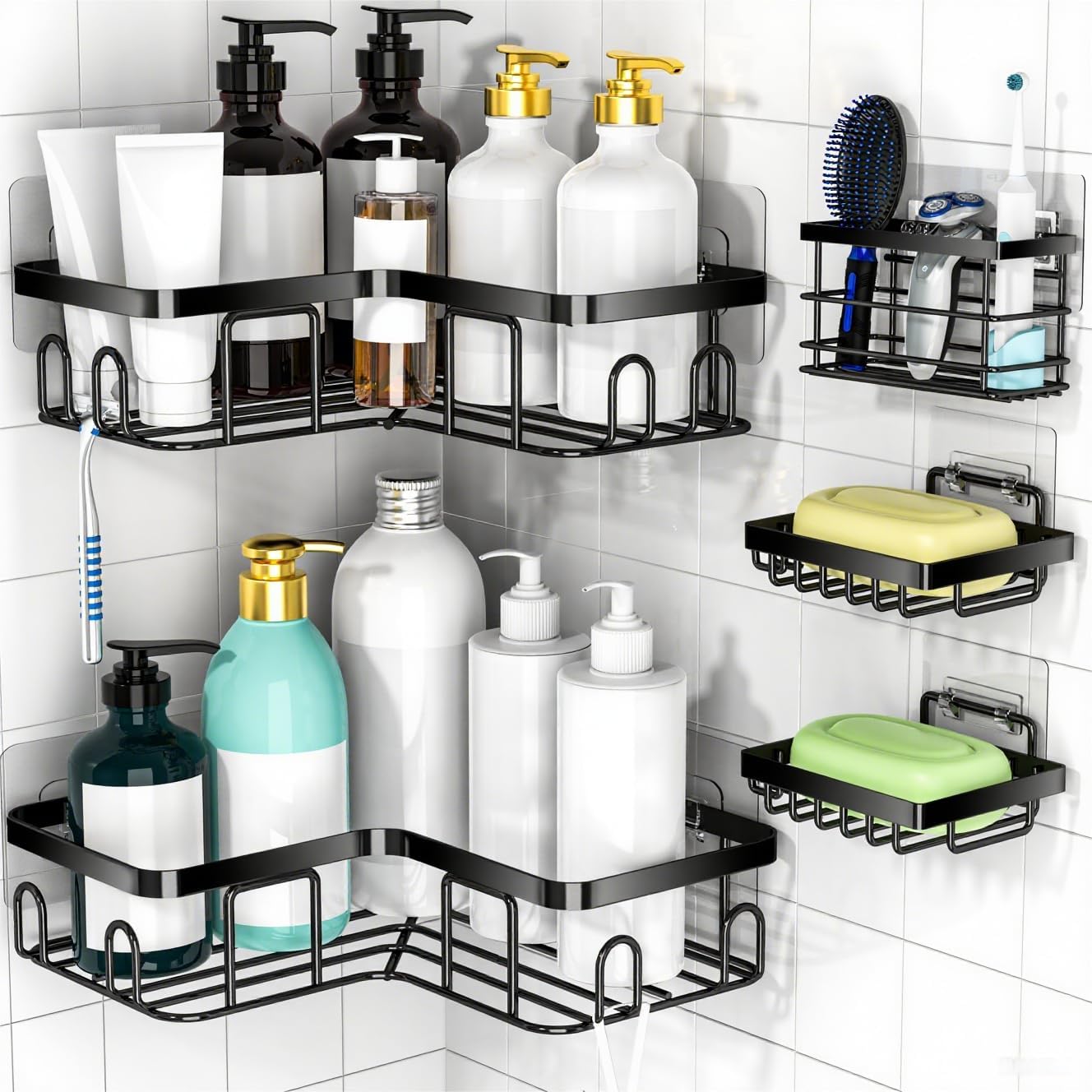 Drill-Free Shower Caddy (3-Piece Set) – Waterproof Bathroom Organizer with Soap Dish - Image 2