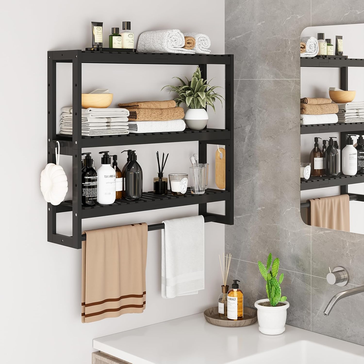 3-Tier Adjustable Bathroom Shelf – Countertop Organizer (Black) - Image 2
