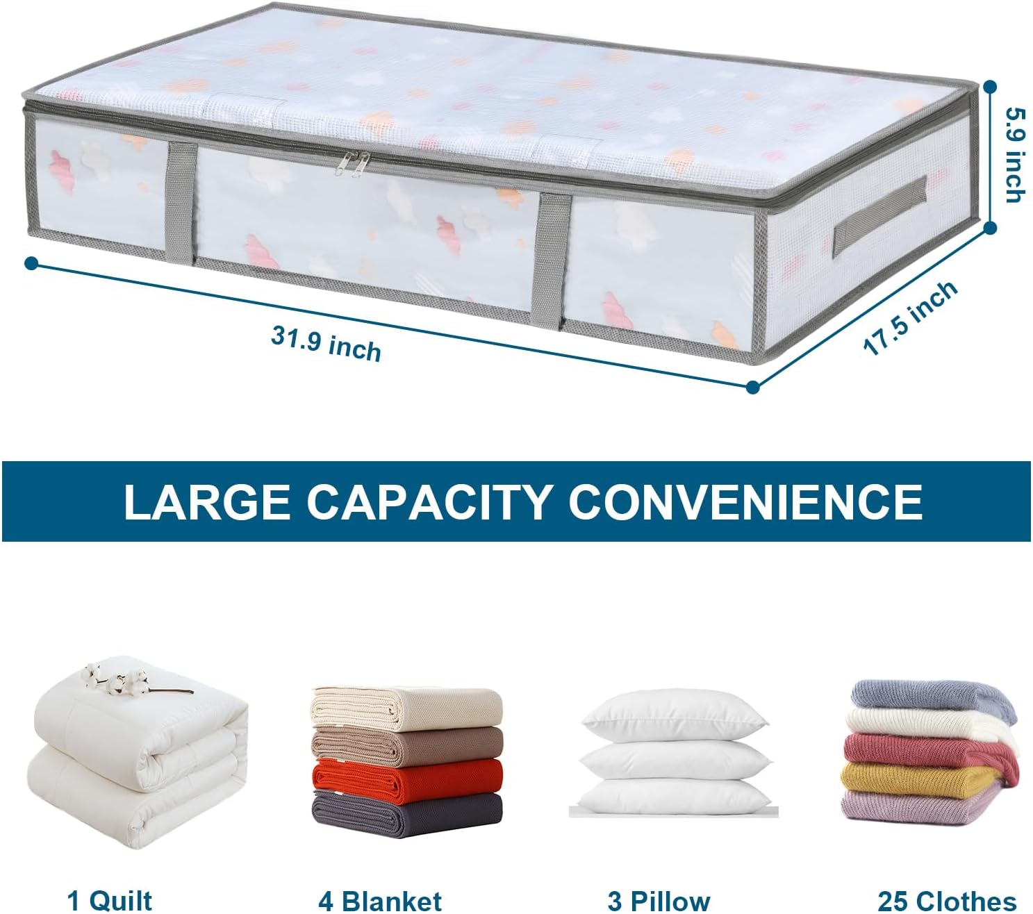 Moisture-resistant, under-bed plastic storage bins with handles – 4-piece set for quilts and clothing - Image 2