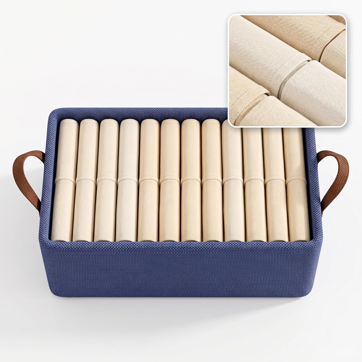 Steel-Framed Foldable Fabric Storage Bins – For Wardrobe Clothing Organization (Dark Blue)