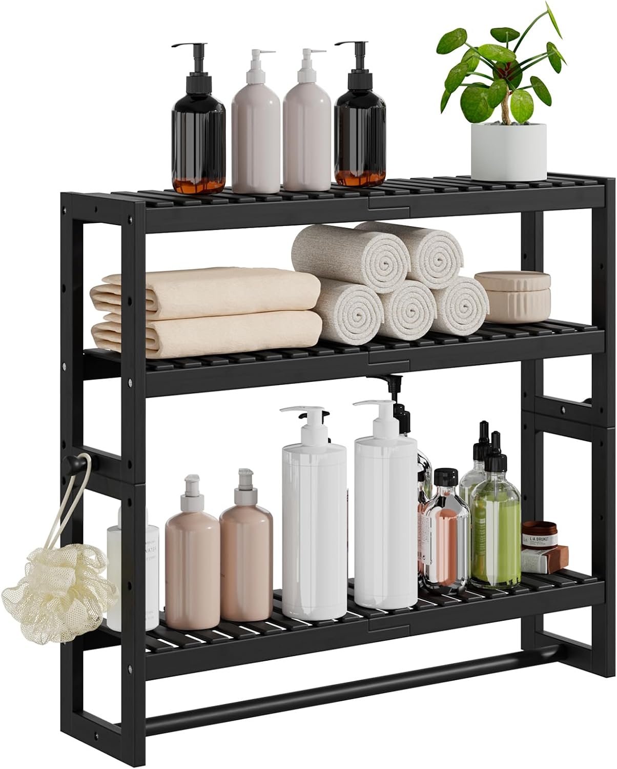 3-Tier Adjustable Bathroom Shelf – Countertop Organizer (Black)