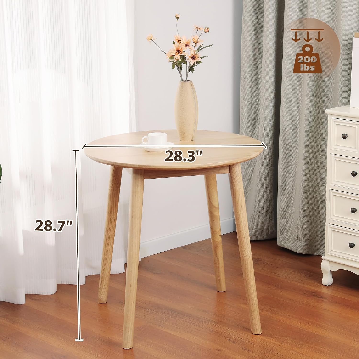 28.3" Small Round Dining Table for 2,Wooden Space-Saving Kitchen Dinner Table Rustic Wood Dining Table Mid Century Modern Kitchen Table - Image 2