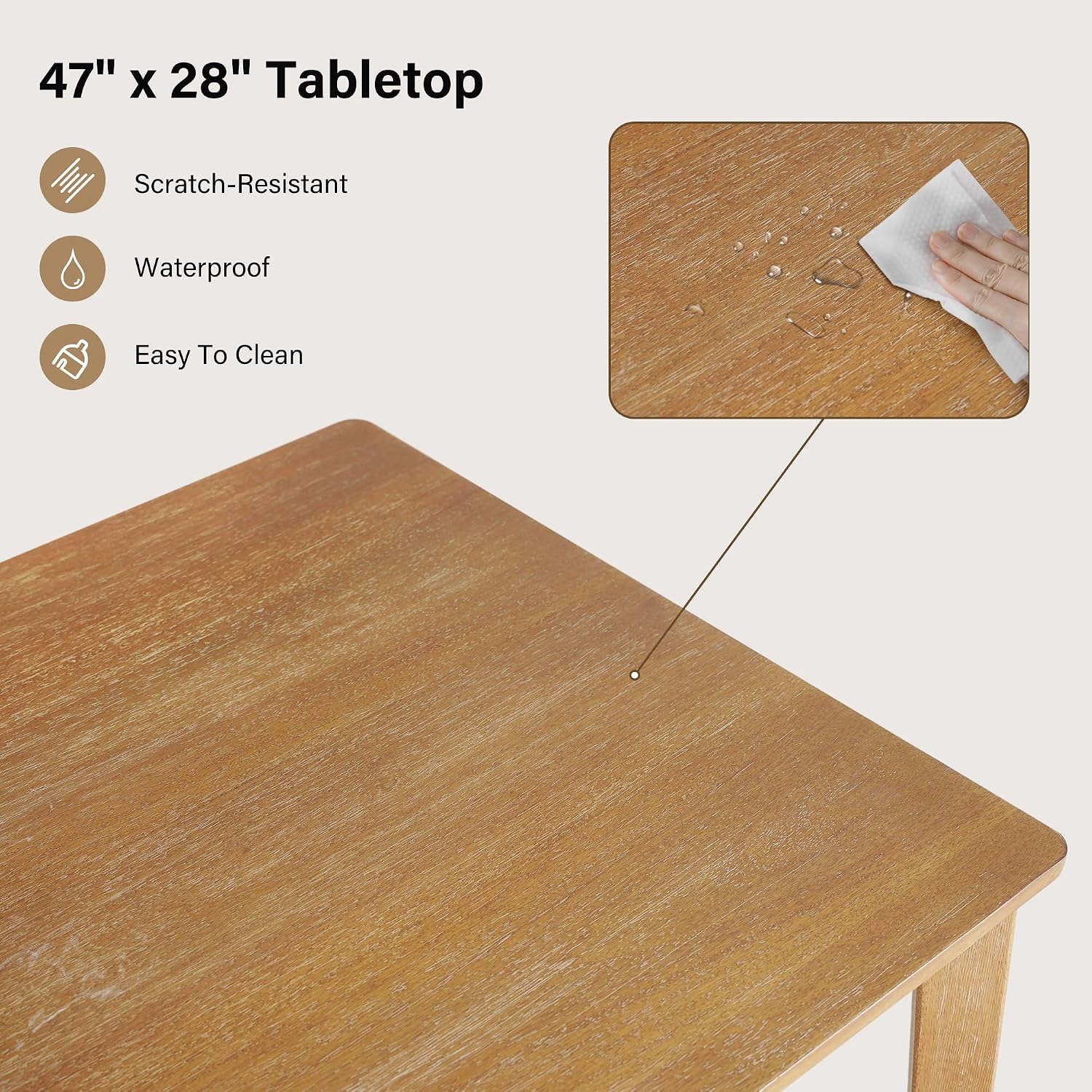 4-Piece Farmhouse Dining Set, Wooden Table with 2 Chairs, Bench Seat, Mid-Century Modern Wooden Table & Upholstered Chair Set for Home, Kitchen, Dining Room, Solidwood Legs - Image 5