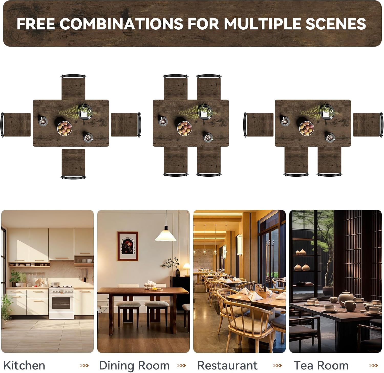 Dining Table Set for 4, 5-Piece Kitchen Table and Chairs, Rectangular Dining Room Table Set with 4 Chairs, Space-Saving Kitchen Table Set for Small Space,Dinette,Apartment,Retro Brown - Image 7