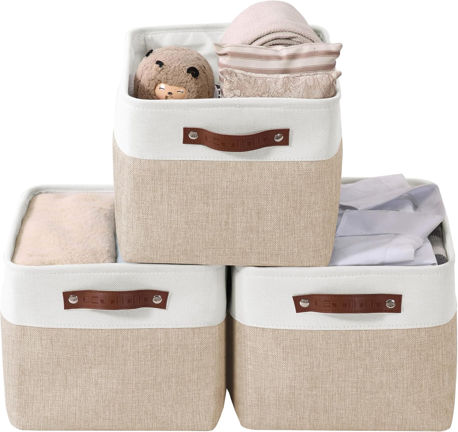 Fabric storage bins with handles – 3-piece set for wardrobes or baby toys