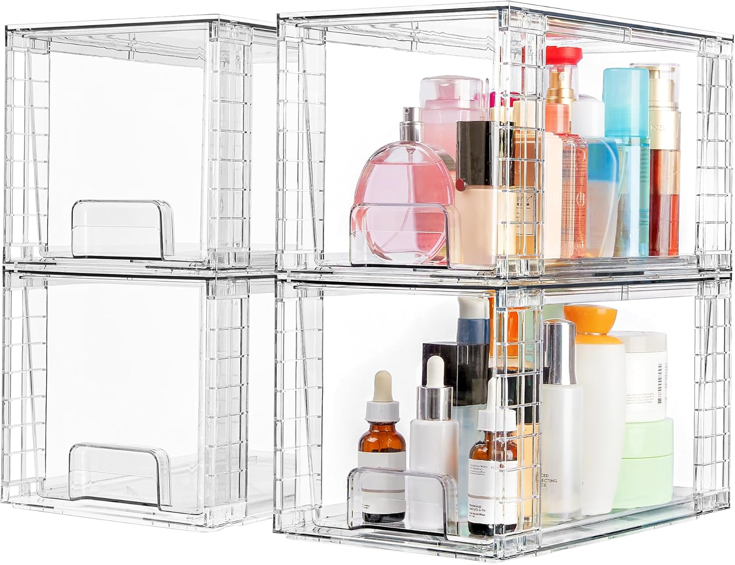 Large Stackable Clear Storage Drawers (4-Piece Set) – Organizers for Kitchen, Bathroom, and Miscellaneous Items