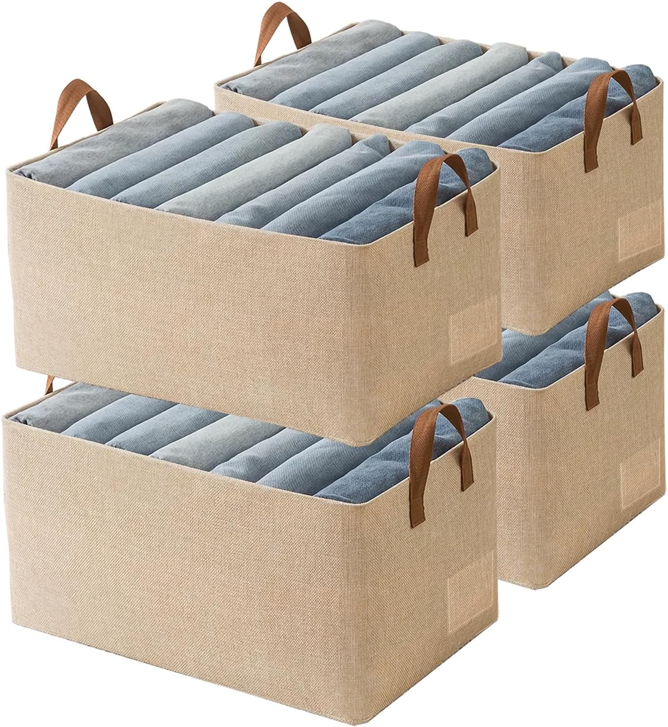 Fabric storage bins with steel frames – 4-piece set for organizing jeans in wardrobes