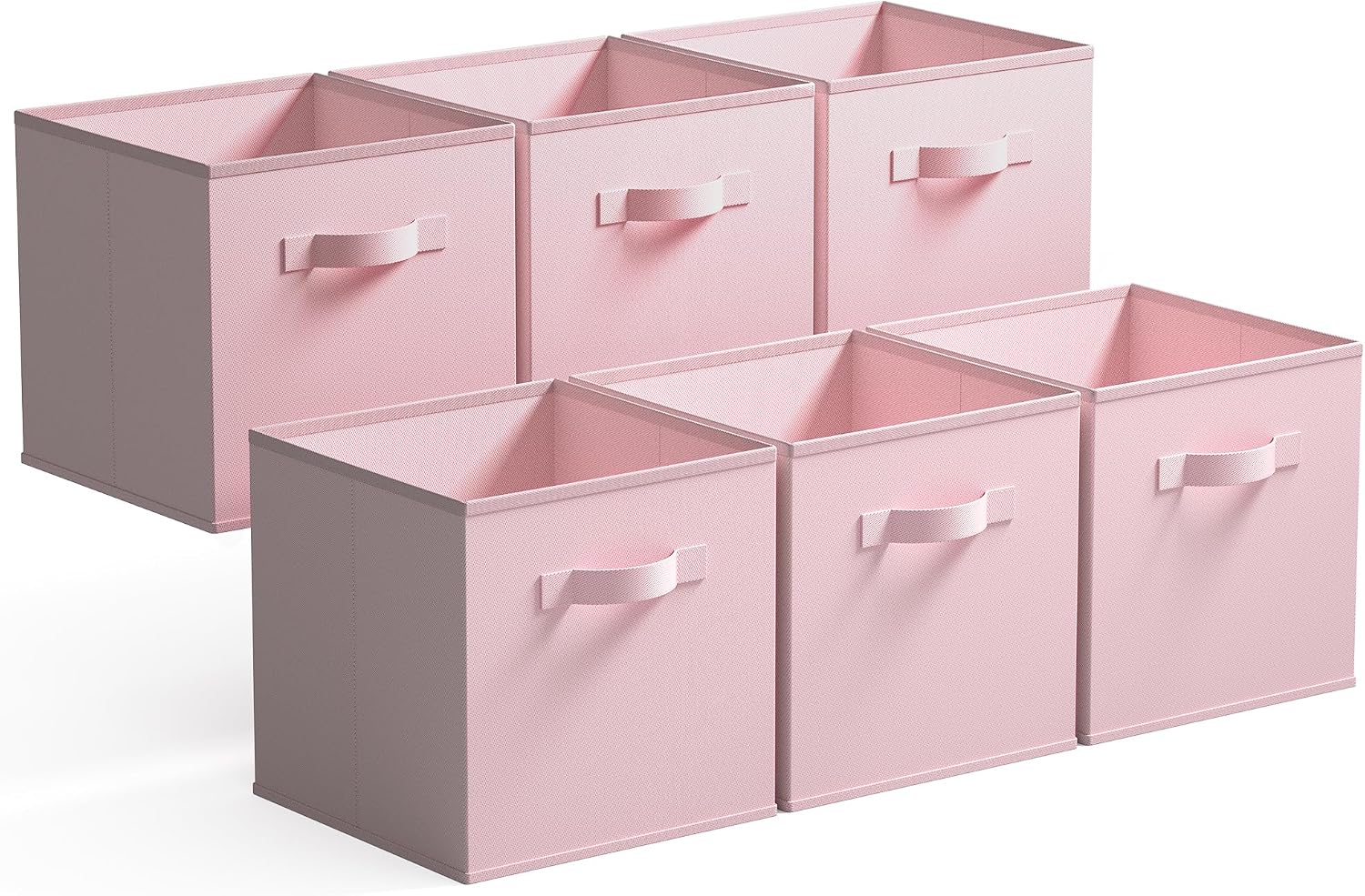 Fabric storage bins with handles – 6-piece set, pink, for wardrobe organization