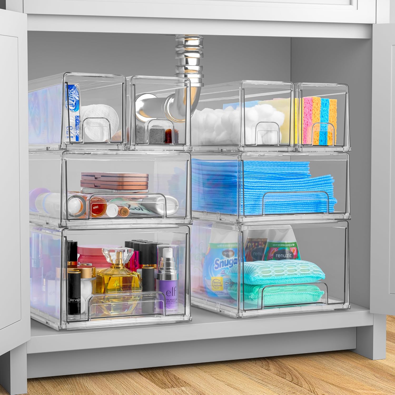 Stackable, transparent plastic drawer-style storage bins – 2-piece set for wardrobes or food items - Image 2
