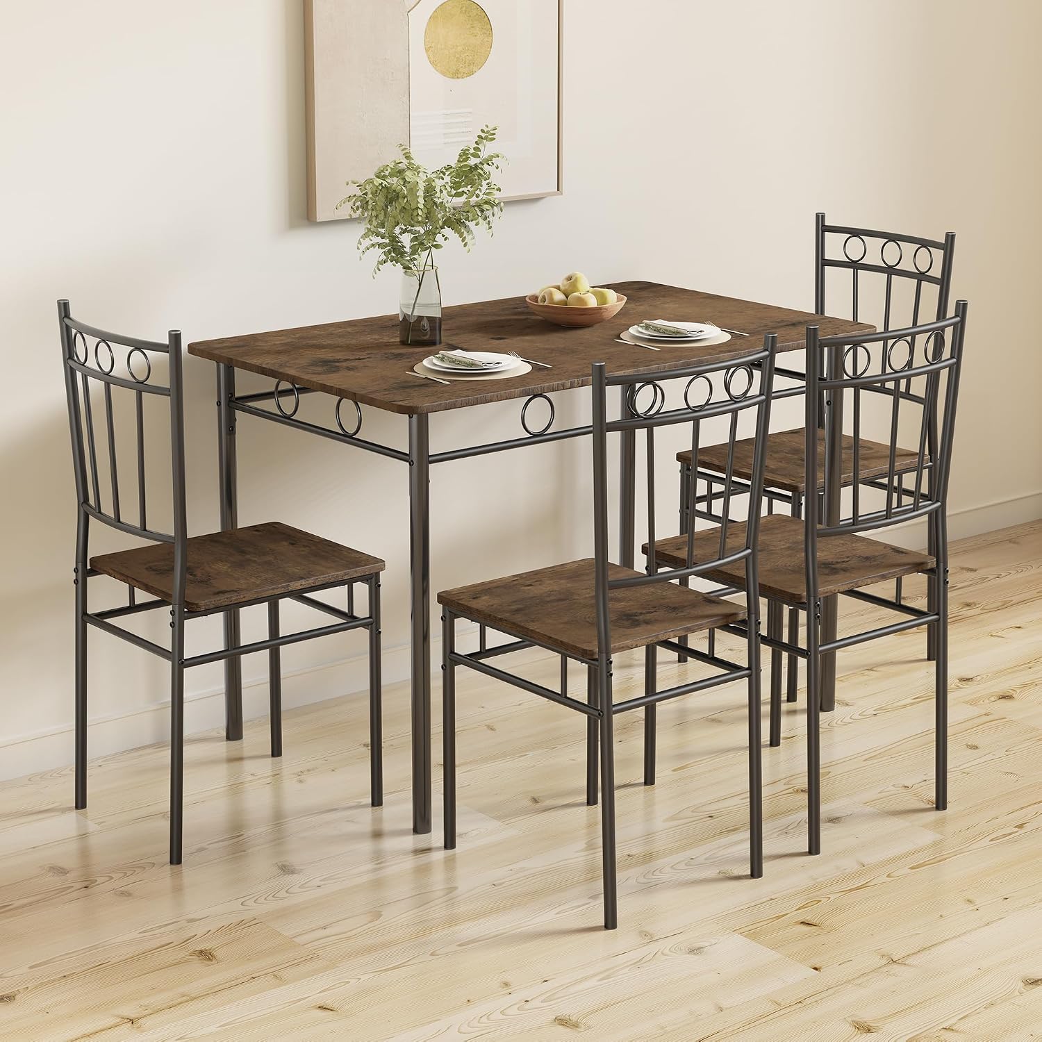 Dining Table Set for 4, 5-Piece Kitchen Table and Chairs, Rectangular Dining Room Table Set with 4 Chairs, Space-Saving Kitchen Table Set for Small Space,Dinette,Apartment,Retro Brown - Image 9