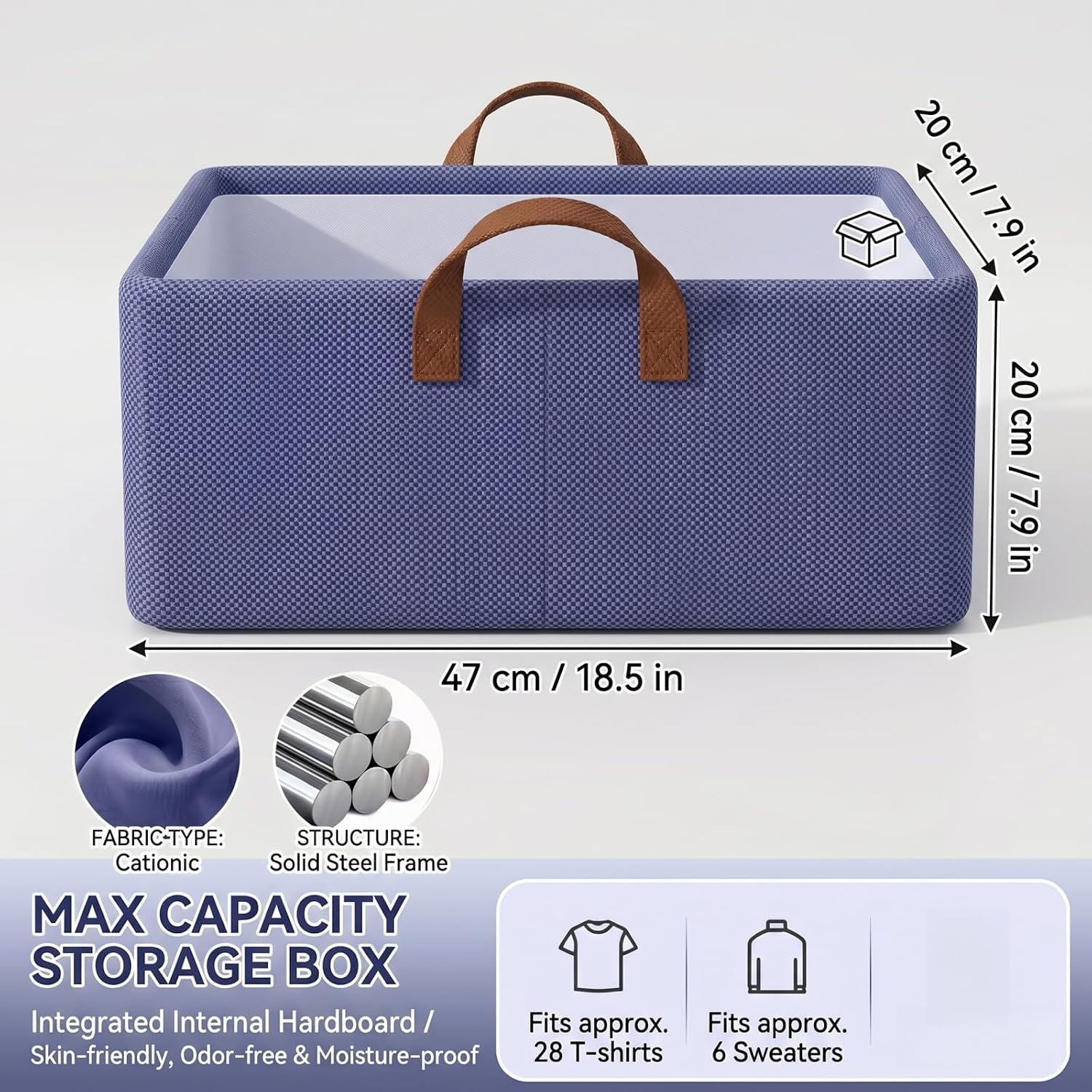 Steel-Framed Foldable Fabric Storage Bins – For Wardrobe Clothing Organization (Dark Blue) - Image 2