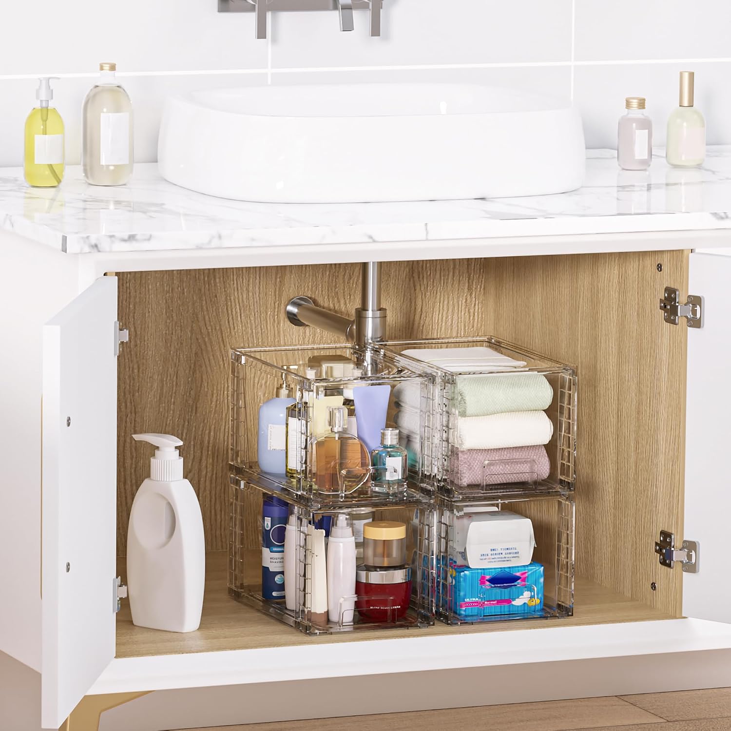 Large Stackable Clear Storage Drawers (4-Piece Set) – Organizers for Kitchen, Bathroom, and Miscellaneous Items - Image 2