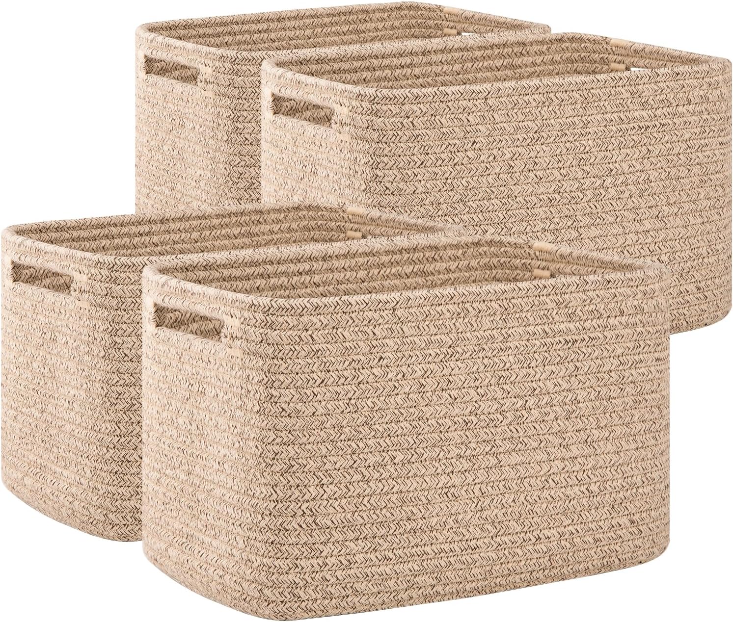 Square fabric storage baskets with handles – 4-piece set, brown, for cube shelving units