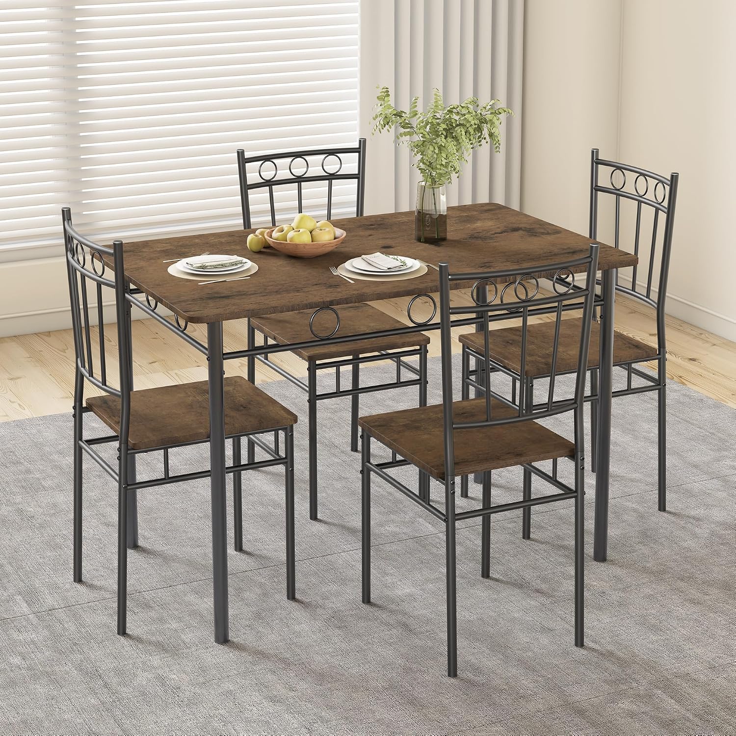 Dining Table Set for 4, 5-Piece Kitchen Table and Chairs, Rectangular Dining Room Table Set with 4 Chairs, Space-Saving Kitchen Table Set for Small Space,Dinette,Apartment,Retro Brown - Image 8
